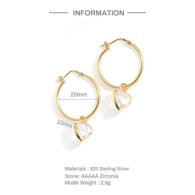 Brincos de coração de diamante INS em prata esterlina S925 – Elegância e brilho para realçar sua beleza. Presente ideal.