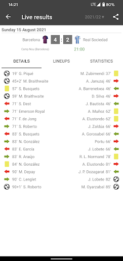 Screenshot Live Scores for La Liga 2023