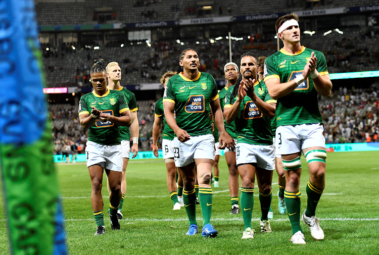 The Blitzboks team after the final whistle looks on during the match against Ireland on day 1 of the HSBC SVNS Cape Town at Cape Town Stadium on Saturday.