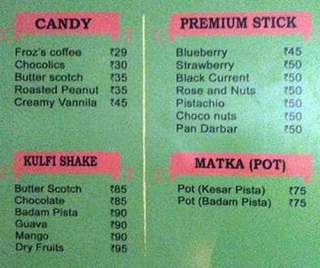 Mumbai Kulfi menu 