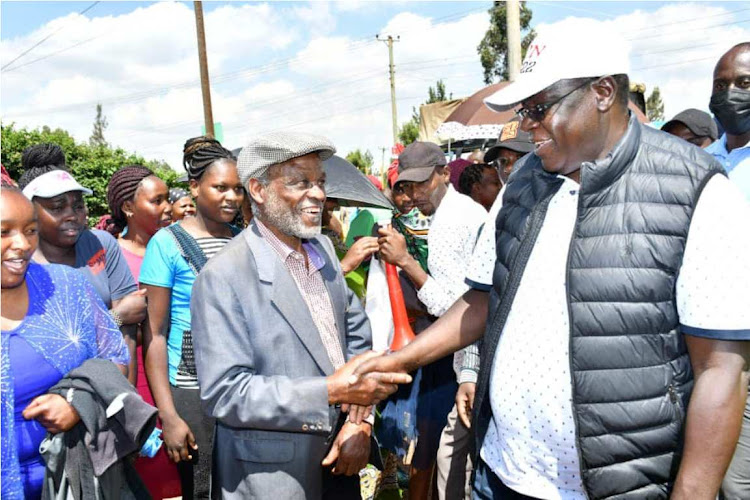 Kiambu Governor James Nyoro interacts with residents of Kabete constituency on Tuesday.