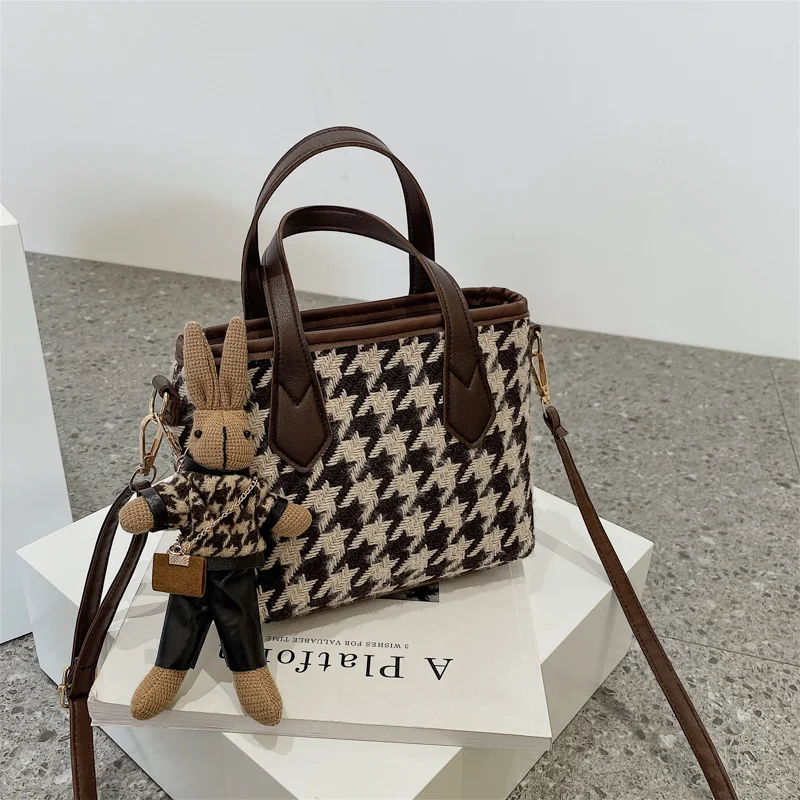 Draagbare Houndstooth schoudertas met dambordpatroon, veelzijdige handtas voor dames, messenger bag, shopper, perfect voor elke outfit.
