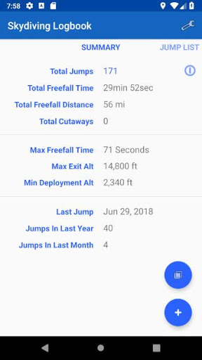 Screenshot Skydiving Logbook