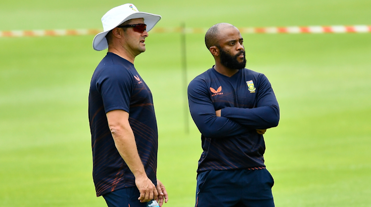 Mark Boucher and Temba Bavuma during a Proteas training session at Newlands in Cape Town in January.