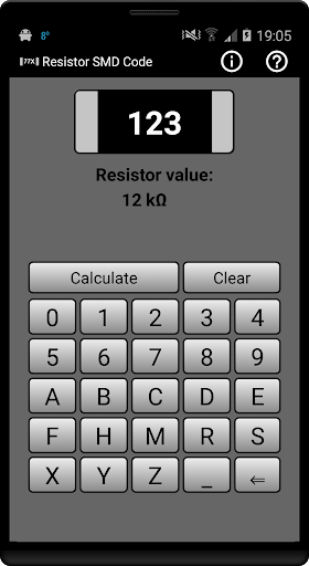 Screenshot Resistor SMD code calculator