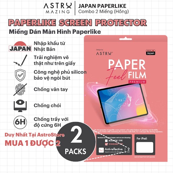 [Astro Paperlike] Miếng Dán Màn Hình Paperlike Nhật Bản Hồng Chống Vân Tay Cho Ipad Pro 11 Air 4 5 Gen 7 8 9