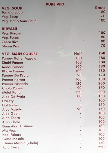 Hotel Rajwada Rooftop Restraunt menu 