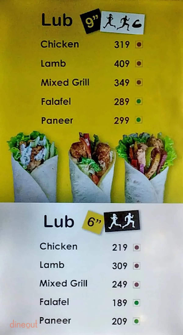 Lub Lub Lebanese menu 