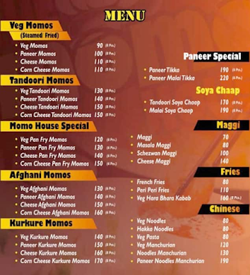 The Momo House menu 