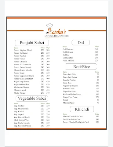 Harshu's Late Night Munchies menu 