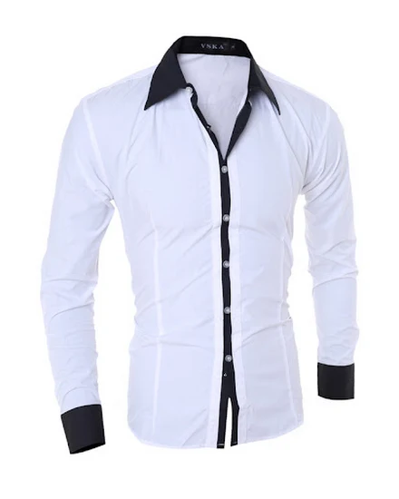 Mens Stripes Shirts Long Sleeved Slim White Social Shirts... - 0