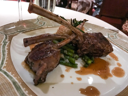 Braised lamb chops served during dinner in The Restaurant on Silver Spirit. 