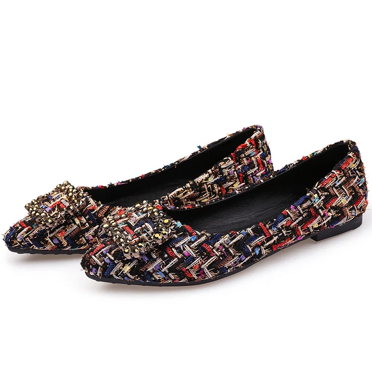 Scarpe Basse da Donna con Fibbia Quadrata e Strass Punta Fine Eleganti e Comode Perfette per Uso Quotidiano ed Eventi Speciali