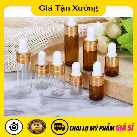 Chai Lọ Chiết Serum Trùm Sỉ [2Ml, 3Ml, 5Ml] Chai Lọ Đựng Tinh Dầu Thủy Tinh Mỏng Khoen Vàng Chiết Mỹ Phẩm