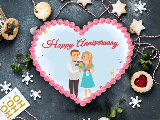 Happy Anniversary Heart Shape Photo Cake