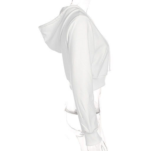 Title 7, Pure White Zipper Hooded Cardigan Jacket Women...