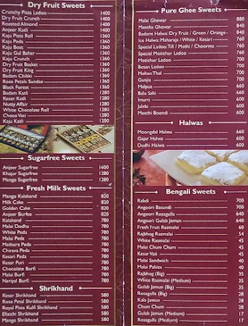 Brijwasi Sweets & Fast Food menu 