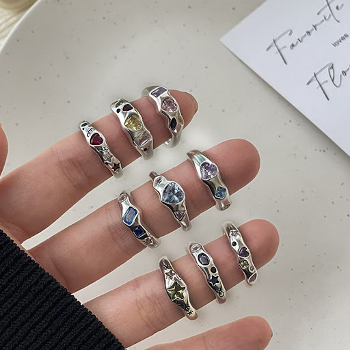 Title 7, Colorful Heart-shaped Zircon Ring Female INS St...