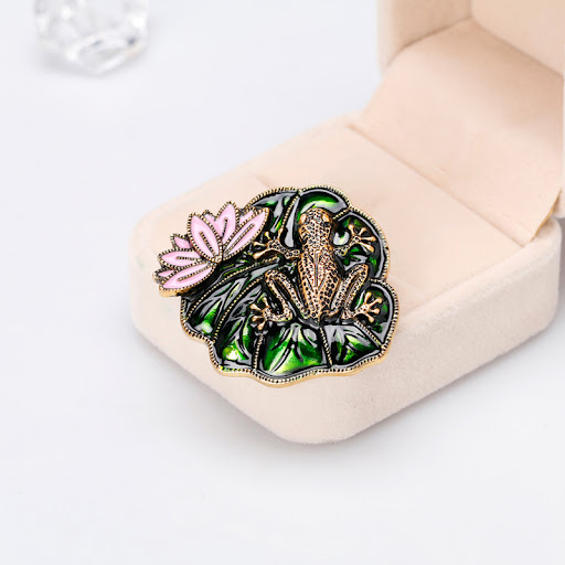 Title 2, Lotus Leaf Lotus Alloy Oil Dripping Frog Brooch...