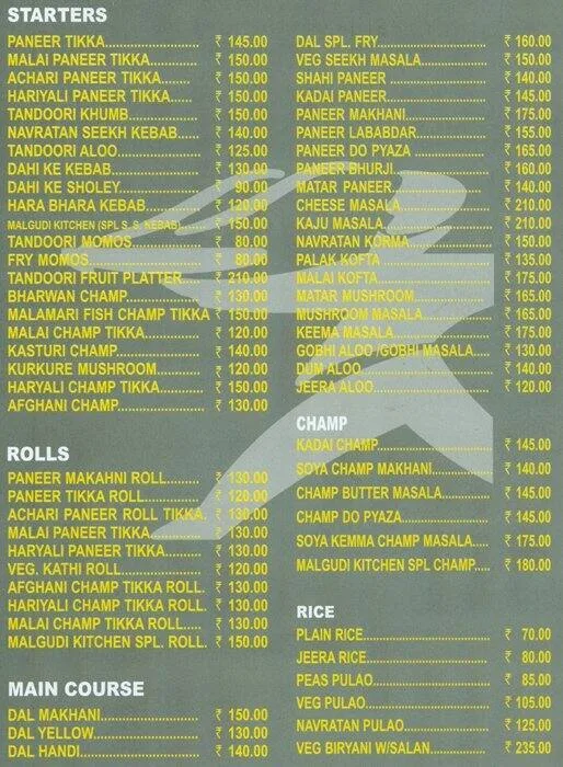 Malgudi Kitchen menu 