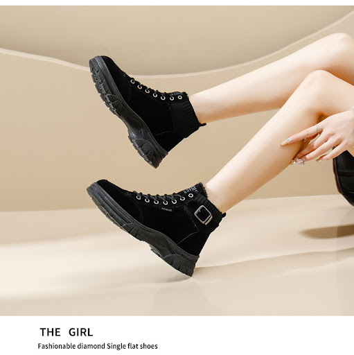 Title 1, Womens cotton-padded suede boots, round toe, t...