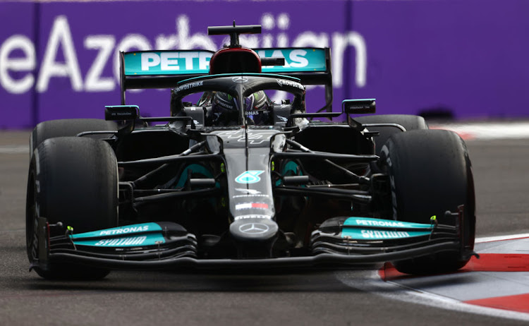 Lewis Hamilton on track during the F1 Grand Prix of Azerbaijan at Baku City Circuit on June 06 2021 in Baku, Azerbaijan.