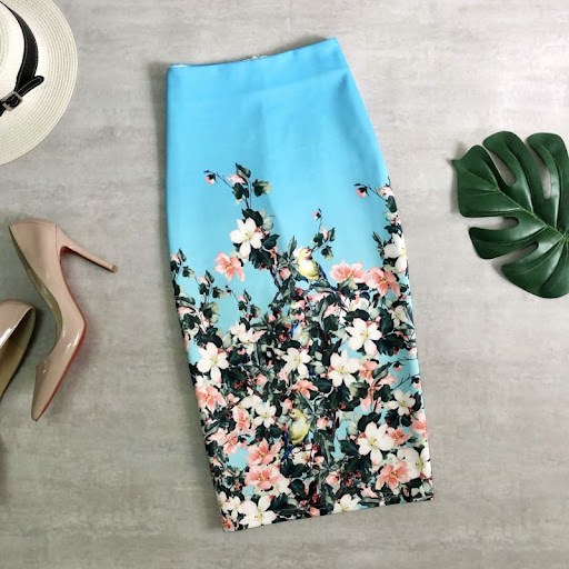 Title 1, Womens Flower Print Over Knee Pencil Skirt wit...
