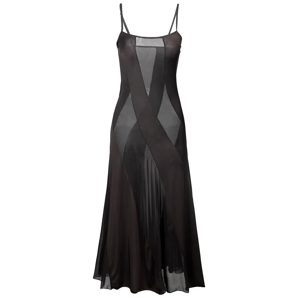 Title 4, Sling Mesh lange sexy zwarte dames pyjama jurk....