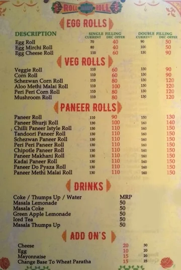 Roll Baby Roll menu 