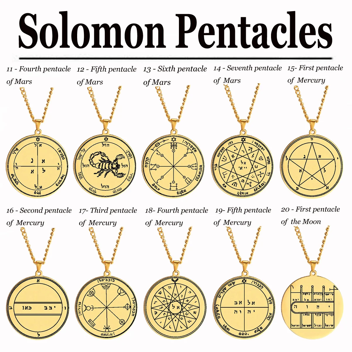 Title 30, Gouden Solomon Seal Jupiter Amulet Roestvrij St...