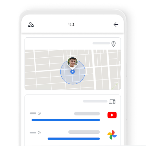 תצוגה להורה עם המיקום של ילד או ילדה וזמן המסך מהיום