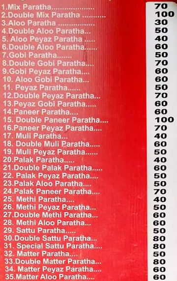 Paranthe Wala menu 