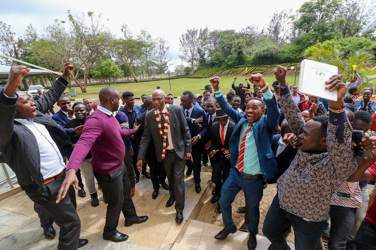 Kenyatta University vice chancellor Prof Paul Wainaina triumphantly returns to the university on Thursday November 3, 2022.