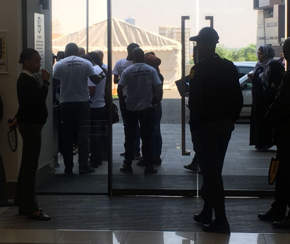 About a dozen BLF members have gathered outside the #StateCaptureInquiry and are demanding to be let in for the testimony given by banks about why they closed Gupta accounts.