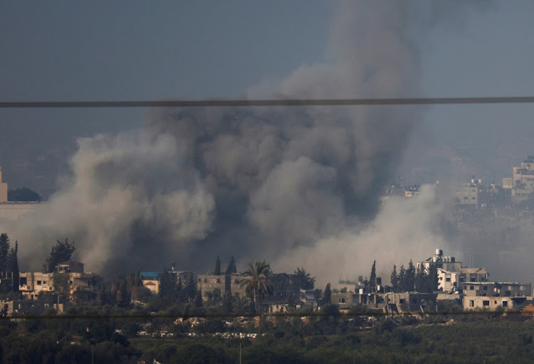 Smoke is seen rising in Gaza, amid the ongoing conflict between Israel and Palestinian Islamist group Hamas, as seen from Sderot in southern Israel, November 1, 2023.