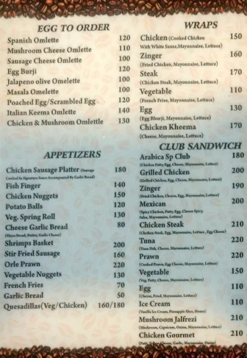 Cafe Arabica menu 