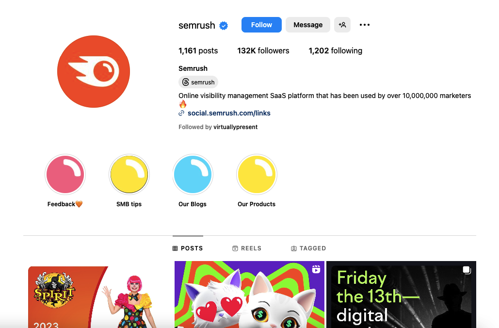 semrush instagram profile