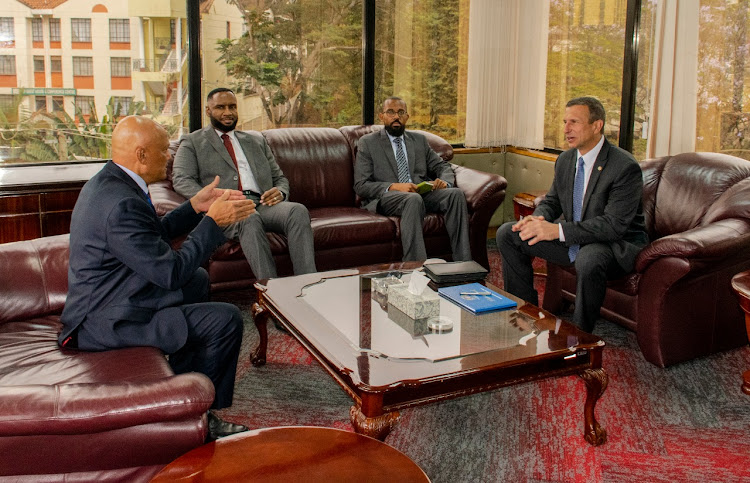 EACC CEO Twalib Mbaraka with the FBI assistant director International Operations Division, Washington Raymond Duda and other officials during a meeting at the Integrity Centre on November 11.