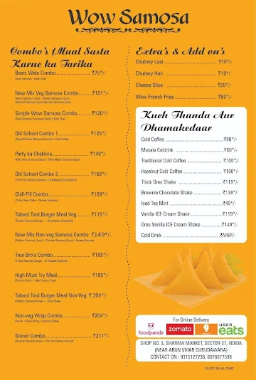 Wow Samosa menu 