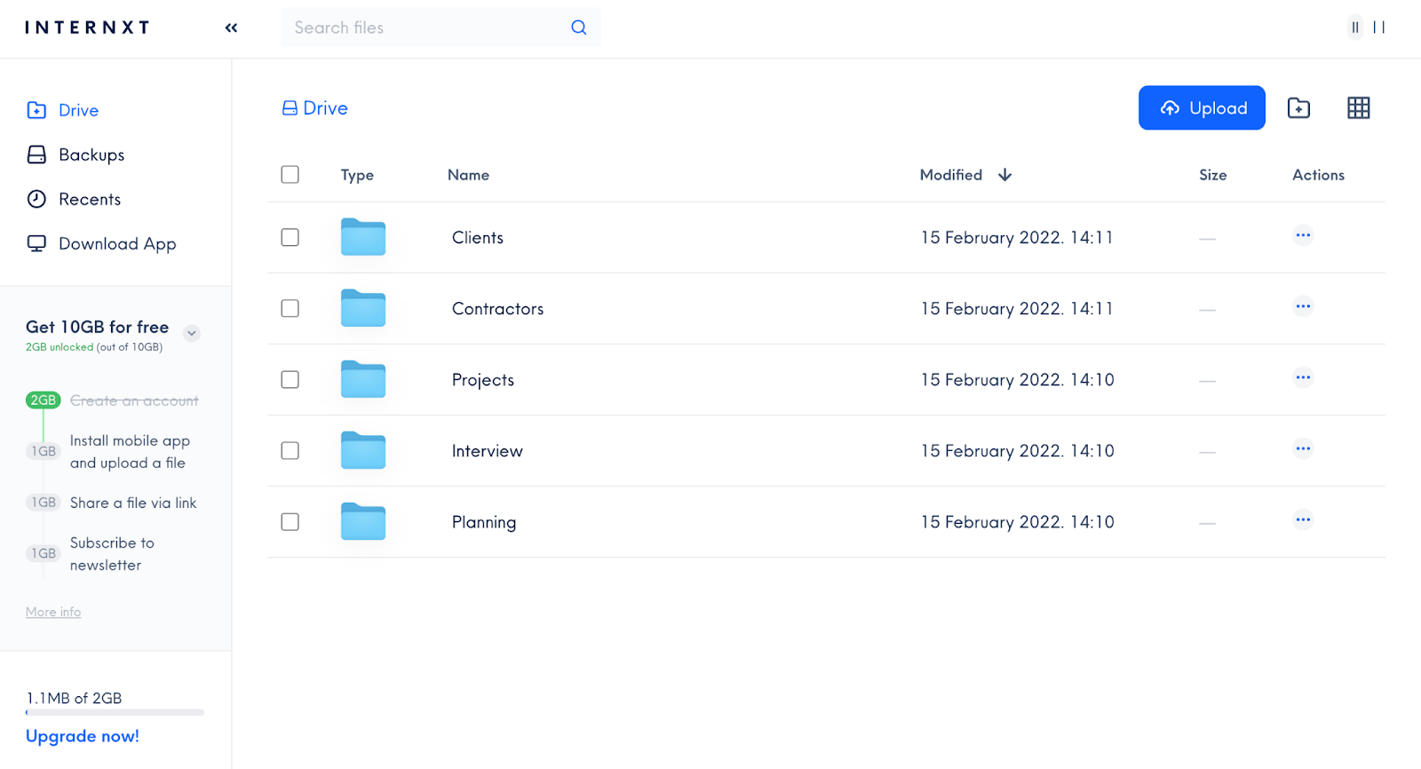 Internxt cloud storage has very intuitive functionalities and interface