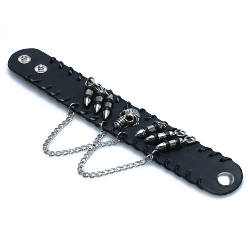Title 5, Mens Black PU Leather Bullet Wristband Adjusta...