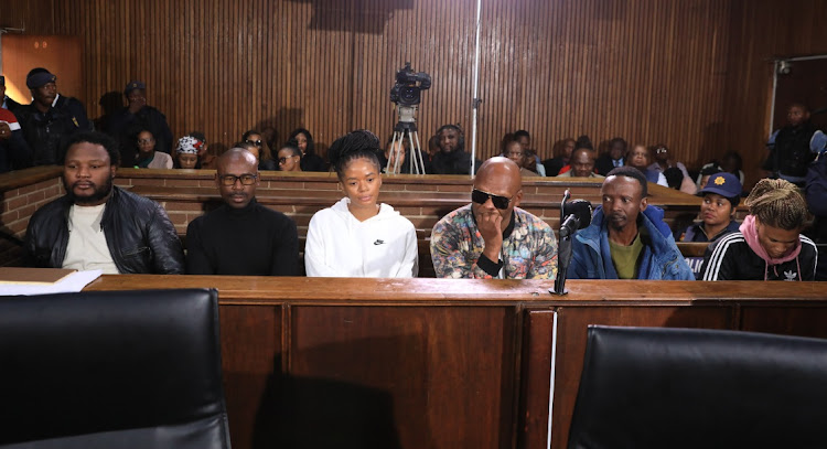 Senohe Matsoara, Teboho Lipolo, Dr Nandipha Magudumana, Buty Masemola, Tieho Frans Makgotsa and Natassja Jansen appearing before the Bloemfontein magistrates court.