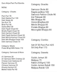 Guru Kripa Pani Puri menu 1