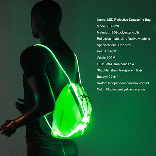 Title 2, Night running luminous reflective drawstring ba...