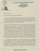 Letter written by Nathanael Stahler to caregivers at the Door of Hope.