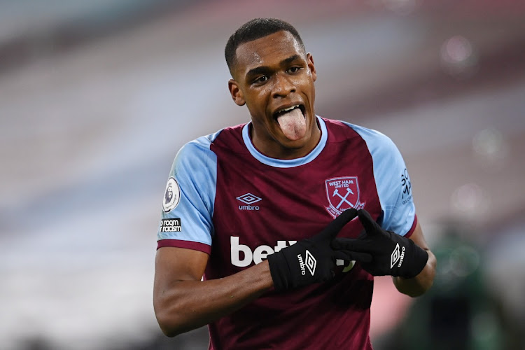 West Ham's Issa Diop celebrates scoring against Sheffield United at London Stadium on February 15, 2021