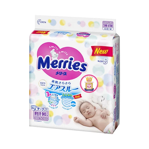 Tã dán Merries Newborn (cho bé 5kg) bịch 90 miếng