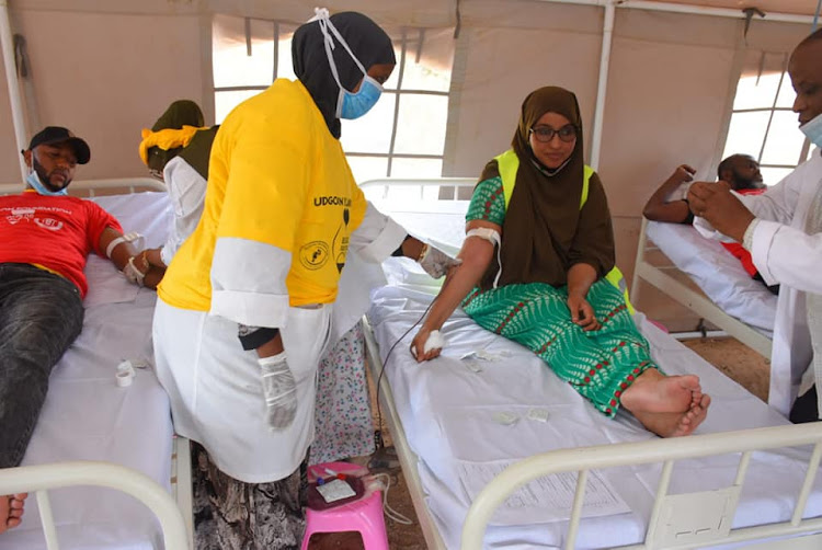 Volunteers donate blood at Garissa County Referral Hospital