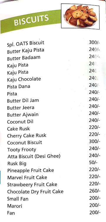 Sona Mithaiwala menu 