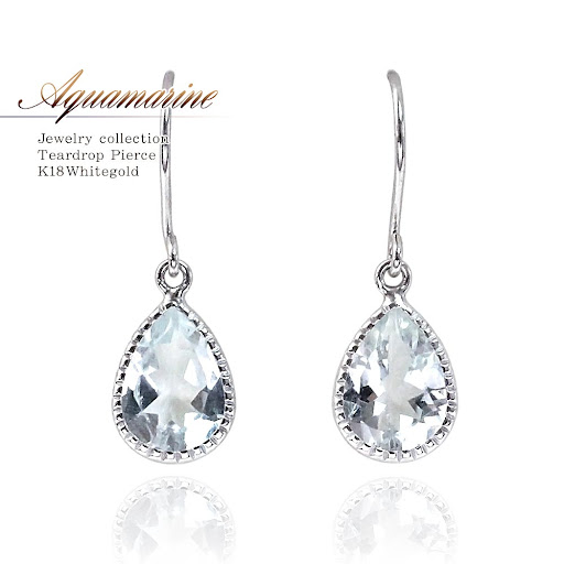 K18WG アクアマリン ティアドロップフックピアス | Jewelry ROLA